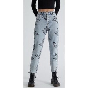 Pacsun Jeans Women's 27 High Rise Straight Butterfly Print Raw Hem Button Fly